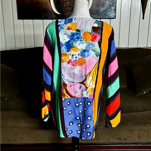 Carole Little ~ USA ~ Women’s Size 10 ~ Multi-Colors Striped & Polka Dots Blouse - Picture 9 of 12